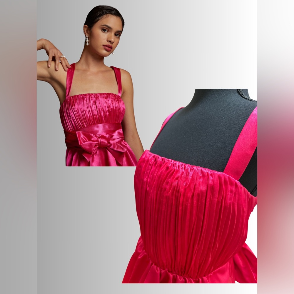 NWT - ANTHROPOLOGIE MAEVE - Pink Satin Mini Bow Cocktail Dress - Sz 14 - Picture 3 of 13